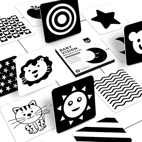 High Contrast Black and White Baby Cards, Newborn Visual Stimulation Activity Set for Brain Development 0-3 Months (20PCS 40Pages 5.5" x 5.5") YingBear