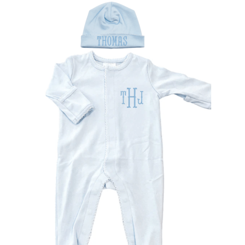 Light Blue Footie & Hat Set | Palmer Kate Embroidery