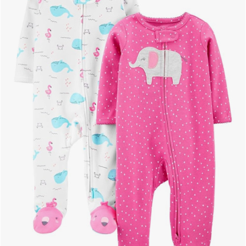 Simple Joys by Carter's Baby Girls' Cotton Footed Sleep and Play, Pack of 2