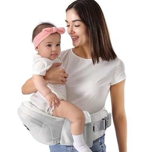 HKAI Baby Hip Carrier, Mom’s Choice Award Winner, Baby Carrier with Adjustable Waistband & Breathable Mesh, Ergonomic Carrier with Non-Slip Hip Seat Surface for Newborns & Toddlers, Light Grey