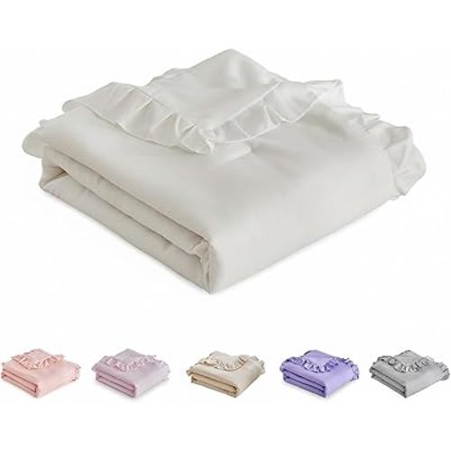 Ruffled Toddler Blanket Ruffle Comforter for Baby Toddler Girls, Soft Cozy Cute Quilted Blanket Breathable Microfiber Comfortable Down Alternative Small Size Quilt with Ruffle - 39"x 47" White