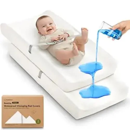 2-Pack Waterproof Changing Pad Covers Boy, Girl – 32x16 Soft Cotton Baby Changing Table Cover, Wipeable Diaper Change Pad Sheets, Contour Baby Diaper Change Mat Liner for Dresser, Nursery (Soft White)