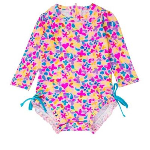 RuffleButts Baby/Toddler Girls UPF50+ Long Sleeve One Piece Rash Guard