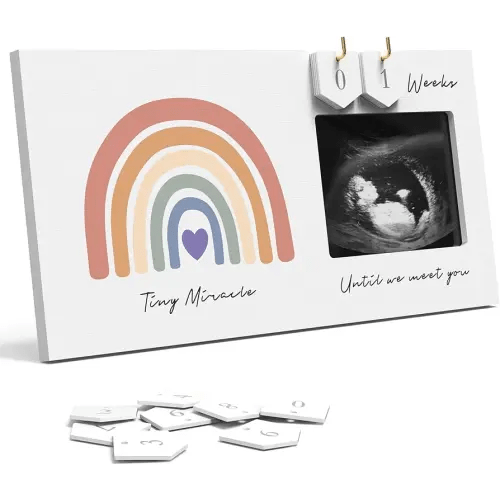 Rainbow Baby Sonogram Picture Frame Countdown Weeks, Pregnancy Announcement Ideas, 4"x3" Ultrasound Photo, Gender Reveal Baby-Shower Gift for New Mom Dad Expecting Parents Grandparents to Be Keepsake