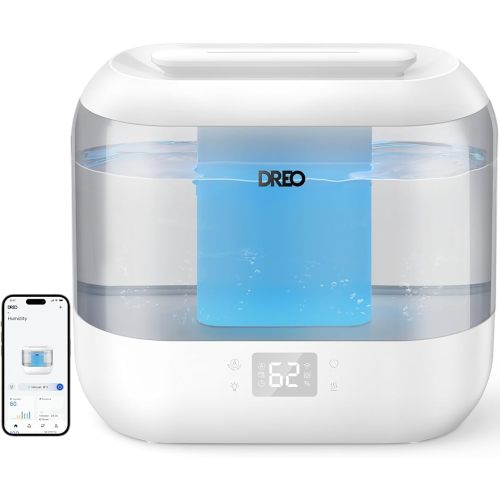 Dreo Smart Humidifiers for Bedroom, Top Fill 4L Supersized Humidifier Large Room with 28 dB, 36H Runtime, Touch/APP/Voice Control, Nightlight, Cool Mist Humidifiers for Baby, Plants, Indoor, Grey