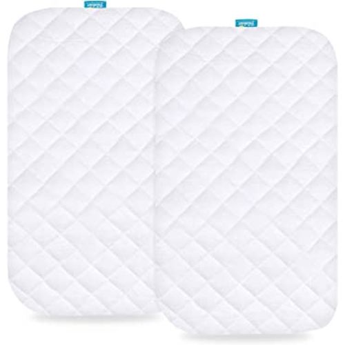 Biloban Bassinet Mattress Pad Cover, 2 Pack, Waterproof Quilted Ultra Soft Viscose Made from Bamboo Terry Surface, Fits Cloud Baby/Yacul Bedside Crib, White, 20"W x 30"L
