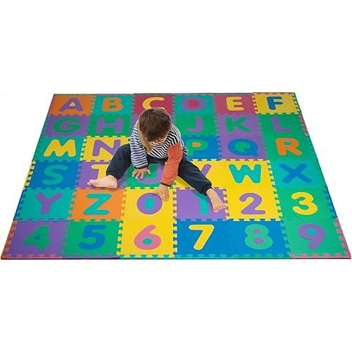 Kids' 96-Piece Foam Floor Alphabet and Numbers Puzzle Play Mat for Babies and Toddlers - Interlocking Tile Game by Trademark Games (Multicolored)