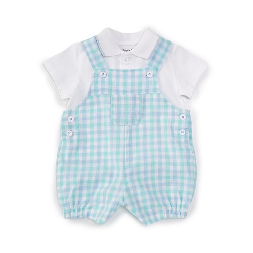 Little Me Baby Boys 3-9 Months Gold Day Sleeveless Plaid Shortalll & Short-Sleeve Solid Shirt Set