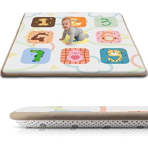 Baby Play Mat for Floor, 1.3-Inch Thickened Foam Soft Padded Coral Velvet Playmat for Tummy Time, 71x79 Color-Digit Water-Repellent Playpen Mat for Toddlers Infant Kids