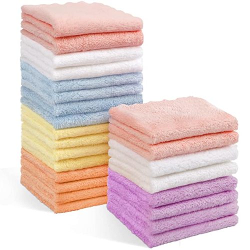 Orighty Baby Washcloths 24-Pack(7''x9''), Microfiber Coral Fleece Baby Towels, Super Soft and Absorbent Wash Cloths for Newborns, Infants and Toddlers, Gentle on Delicate Skin for Face Hands and Body - 24 Pack(7x9 Inch)