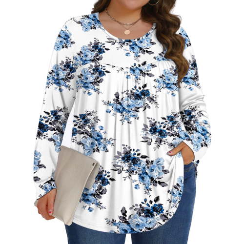 Fantaslook Womens Plus Size Tops Fall Long Sleeve Shirts Crew Neck Casual Loose Tunic Blouses