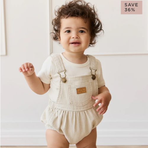 Pax Playsuit - Fine Vertical Stripe Sandy Brown/Cloud – Jamie Kay USA