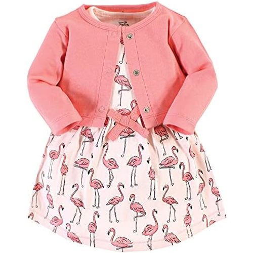 Touched by Nature Infant Toddler Girls Organic Cotton Dress and Cardigan, Rainbows Sunshine