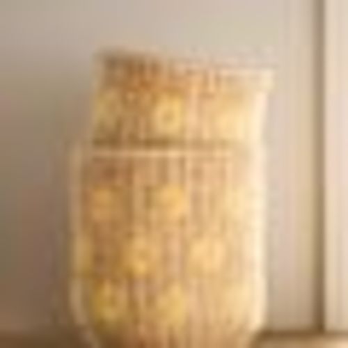 Lita Woven Banana Bark Embroidered Floral Baskets, Set of 2