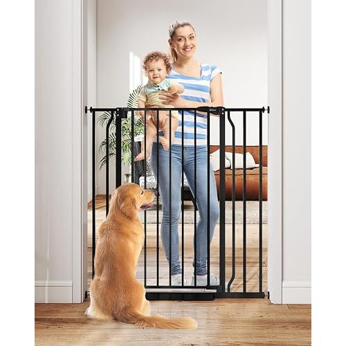 40" Extra Tall Baby Gate No Drilling, Auto Close Dog Gate, Black