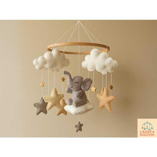 Elephant Mobile, Elephant Cot Mobile, Elephant Crib Mobile, Elephant Crib Accessories, Elephant Nursery, Felt Animal Mobile, Handmade Mobile