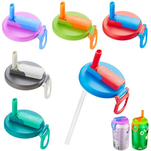 DIPESI 6 pack 6 color Soda Can Lids with Straws, Reusable Silicone Straws Soda ​Can Covers, BPA-Free,Airtight Seal, Easy to Use, Prevents Spills, Fits Standard Cans.