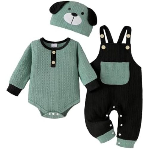 Baby Boy Clothes Cute Long Sleeve Romper Infant Pocket Overalls Adjustable Suspender Pants Set 0-18 Months