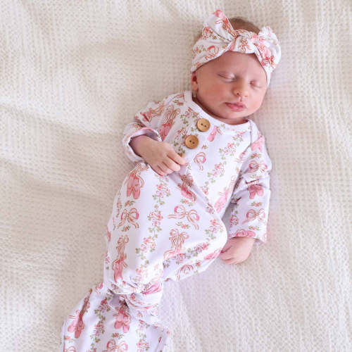 Ballet Blossoms Newborn Baby Knot Gown & Hat Set
