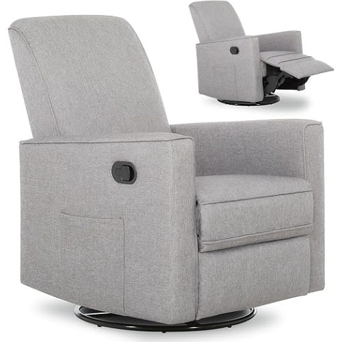 Evolur Raleigh Upholstered Manual Glider Recliner– Rocking & 360° Swivel with Smooth Glide – Greenguard Gold & FSC Certified – Modern Nursery and Living Room Chair in Light Grey