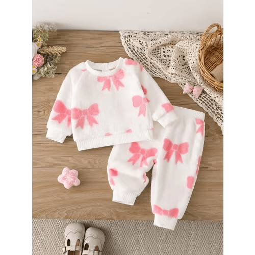 2pcs flannel set boys girls a long sleeve crewneck - Temu