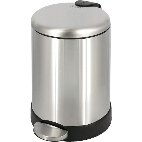 GLAD Small Trash Can, 1.2 Gallon | Round Stainless Steel Garbage Bin with Soft Close Lid & Step Foot Pedal | Metal Waste Basket with Removable Inner Bucket, Stainless