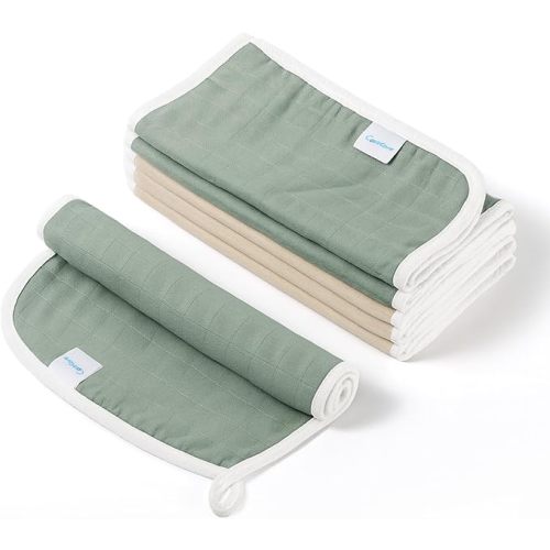 Muslin Baby Burp Cloths 6 Pack, Soft Skin Friendly 19.5" x 10.5" Burping Cloths for Newborns, Highly Absorbent Baby Essentials for Spit Up and Drool(Green Beige)