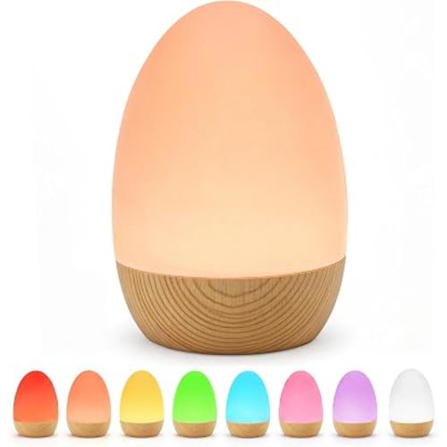 AmazeFun Egg Night Light for Nursery, 2600mAh Battery, Rechargeable Baby Night Light with 3 Color Temperatures + 12 RGB Colors, Touch Dimmable, Egg Light for New Baby, Night Feeding, Kid