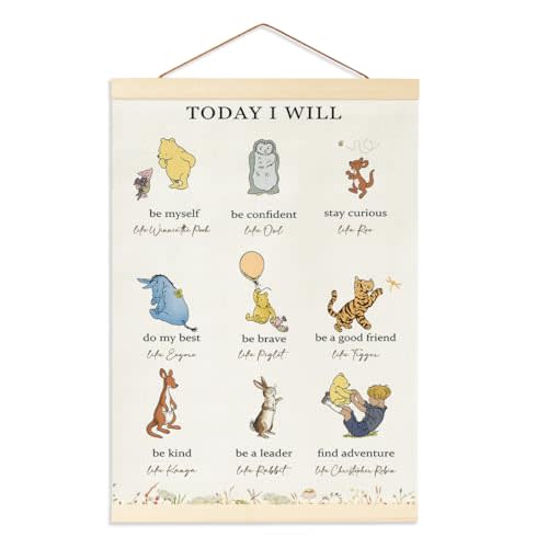 The Pooh Canvas Wall Art Painting, Wooden Hanging Rod Canvas Religious Gifts, Winnie Biblical Affirmations Wall Art, Today I Will Nursery Decoration For Boy or Girl