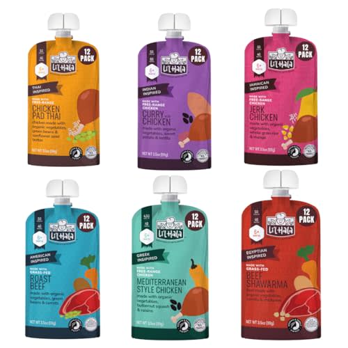 Li'l Hala Foods - Baby Meat Pouches - (Variety 6 Pack) | Baby Food Purees with Protein, Healthy Fats & Fiber from Real Meat & Organic Veggies