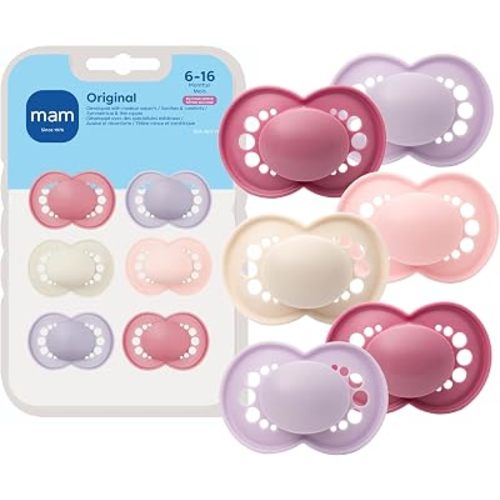 MAM Original Baby Pacifier 6-16 Mths, Skin Soft Silicone Nipple, 6 Pack