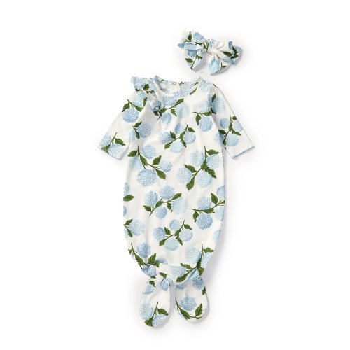 Mud Pie Baby Girls Newborn-3 Months Long-Sleeve Hydrangea-Printed Gown