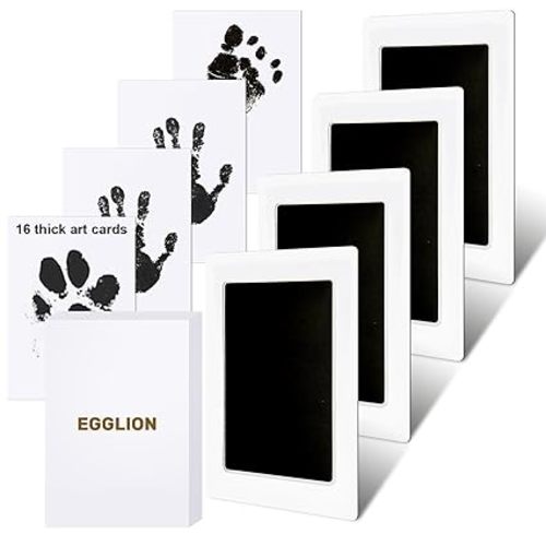 4-Pack Inkless Baby Hand and Footprint Kit with Mess-Free Ink Pad – Baby Safe Ink Pad for Hand, Foot & Paw Prints – Newborn Footprint & Paw Print Kit for Dogs and Cats – 16 Cards(Jet Black, L)