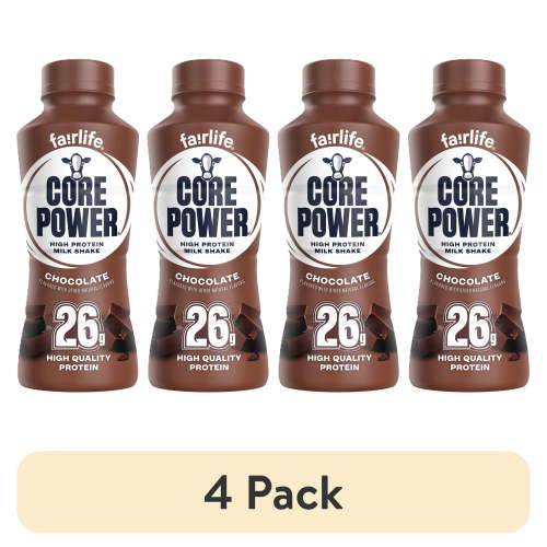 (4 pack) Core Power Protein Shake, Chocolate, 26g Bottle, 14 fl oz