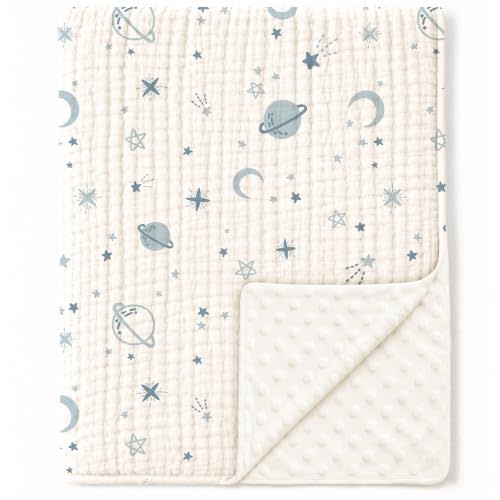 Konssy Soft Muslin Baby Blanket for Unisex Boys & Girls, 30 x 40 Inch | Cotton Front with Dotted Fleece Back, Suitable for Receiving, Swadding, Nursery, from Newborns to Toddlers (Star)