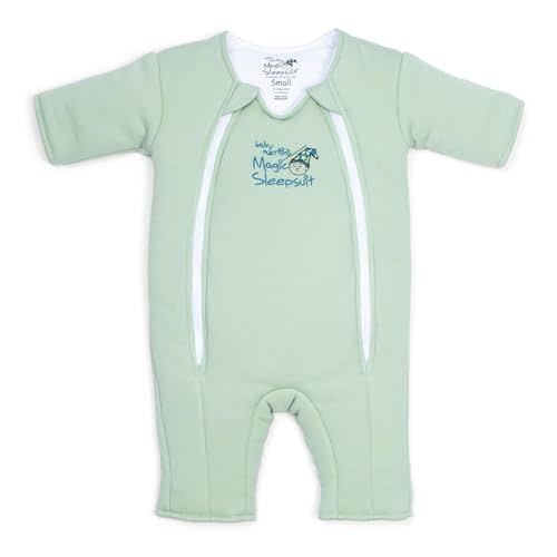 Baby Merlin's Magic Sleepsuit - 100% Cotton Baby Transition Swaddle Sleep Suit for Infants 6-9 Months - Baby Sleepsuit with Double Zipper for Easy Diaper Changes and Scooped Neckline - Sage Green