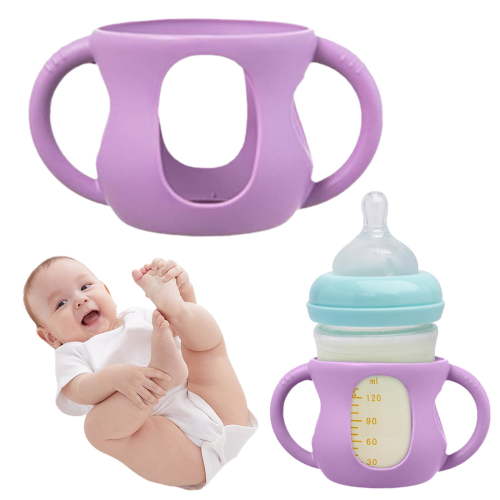 Silicone Glass Bottle Covers,Bottle Sleeves for Glass Bottles - BPA-Free Protector with Handles,Shockproof & Heat Insulation Cover Compatible with 4oz Standard Neck Glass Bottles,Purple