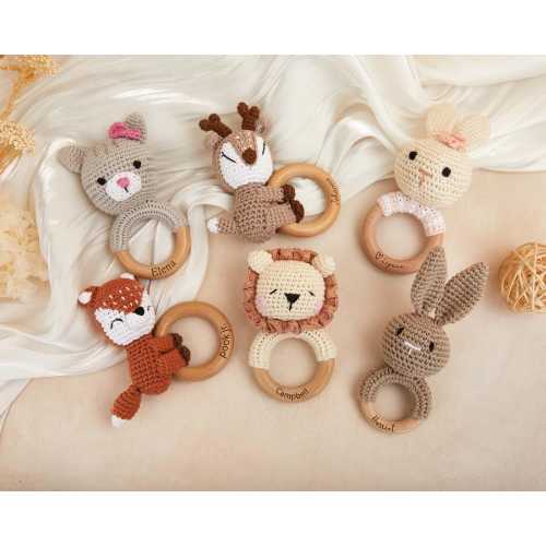 Animal Rattle with Babies Name, Custom Baby Shower Gift, Name Engraving Rattle, Gift for Nephew, Rattle Ring for Newborn Gift, Newborn Gift