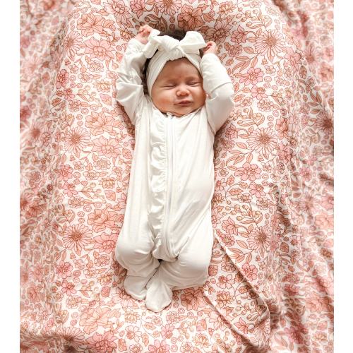 Baby Girl Clothes, Organic Bamboo Footie With Bow, Bamboo Baby Clothes, Coming Home Outfit for Baby Girls - Newborn bamboo Ruffled Foot