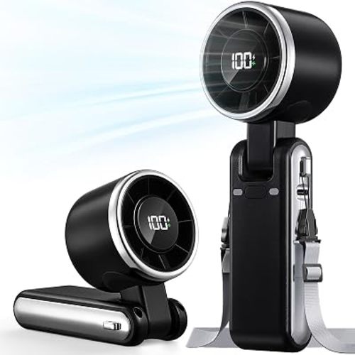 Portable Handheld Turbo Fan - 5 Gear High Speed 4000mAh Rechargeable Mini Personal Hand Fan Blow Cold Air, Battery Operated Travel Essentials, Beach Vacation, Gifts for Women, Men (Black)