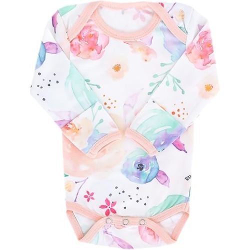 Copper Pearl Long Sleeve Bodysuit Baby: Ultra Soft Baby for Newborns, Boys, and Girls - Stylish, Comfortable, Overlap Shoulders, Premium Knit Fabric - 6-12 Months, Bloom