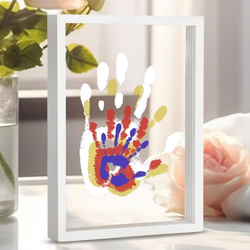CHERRY CHEERS Family Handprint Kit, DIY Craft Keepsake Wooden Frame, Endless Gift Set, Non-Toxic Paints, Transparent Sheets (White)