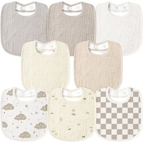 Susurration Muslin Baby Drool Bibs 8Pack Soft Square Adjustable Baby Bandana Bibs for Unisex Girls & Boys