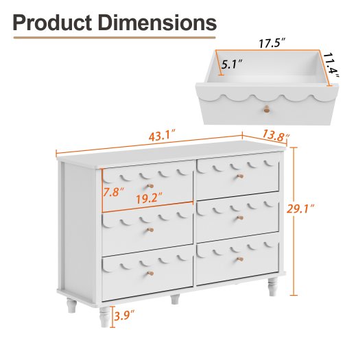 6 Drawers Chest Of Dresser Storage Cabinet Curved Design Organizer