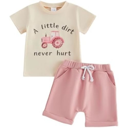 Tsultryofs Toddler Baby Girl Summer Clothes Letter Graphic Print Short Sleeve T-Shirt Tops and Shorts 6 12 18 24M 2 3T Set