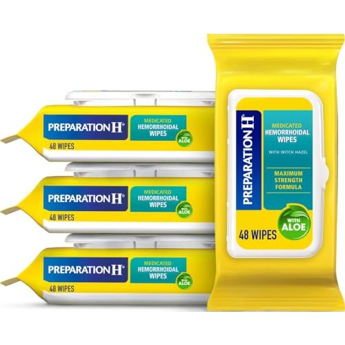 Preparation H Hemorrhoid Flushable Wipes with Witch Hazel for Skin Irritation Relief - 48 Count (Pack of 4)
