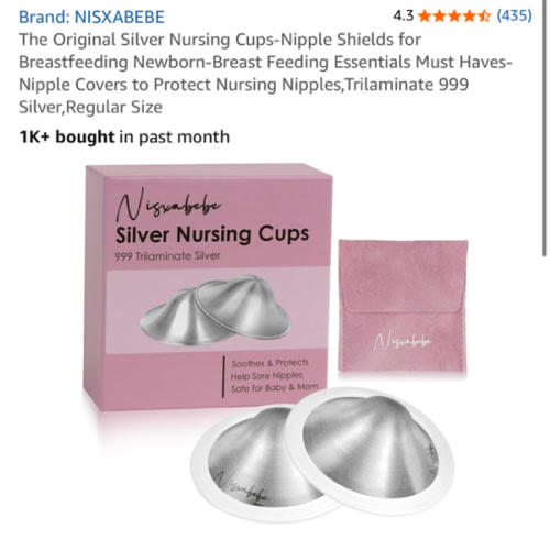 The Original Silver Nursing Cups-Nipple Shields for Breastfeeding Newborn-Breast Feeding Essentials Must Haves-Nipple Covers to Protect Nursing Nipples,Trilaminate 999 Silver,Regular Size