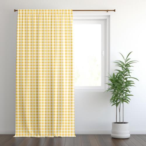 Yellow Plaid Curtains, Gingham Cottage Window Blockout Drapes for Bedroom Living Room, Kitchen Home Decor, Window Curtain