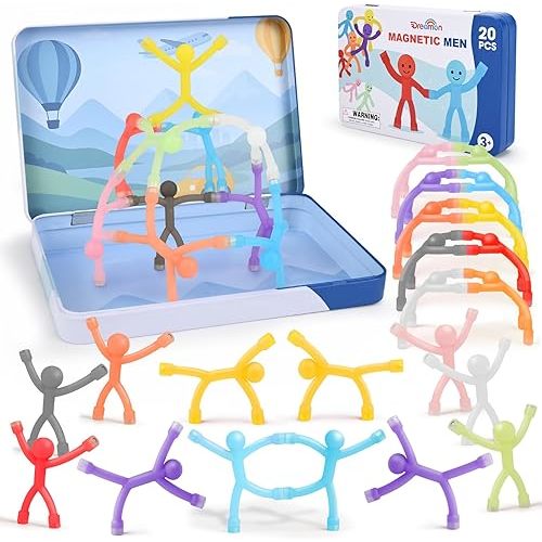 20Pcs Magnetic Travel Toys, Magnets Men for Kids with Metal Box, Airplane Car Travel Fidget Toys Portable Road Trip Activities Essential, Classroom Toys for Kids Birthday Stocking Stuffers Gifts