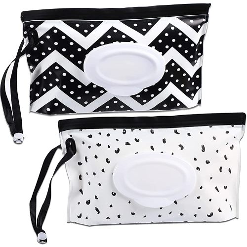FEBSNOW 2 Pack Baby Wipe Dispenser,Portable Refillable Wipe Holder,Baby Wipes Container,Wipe Dispenser,Reusable Travel Wet Wipe Pouch